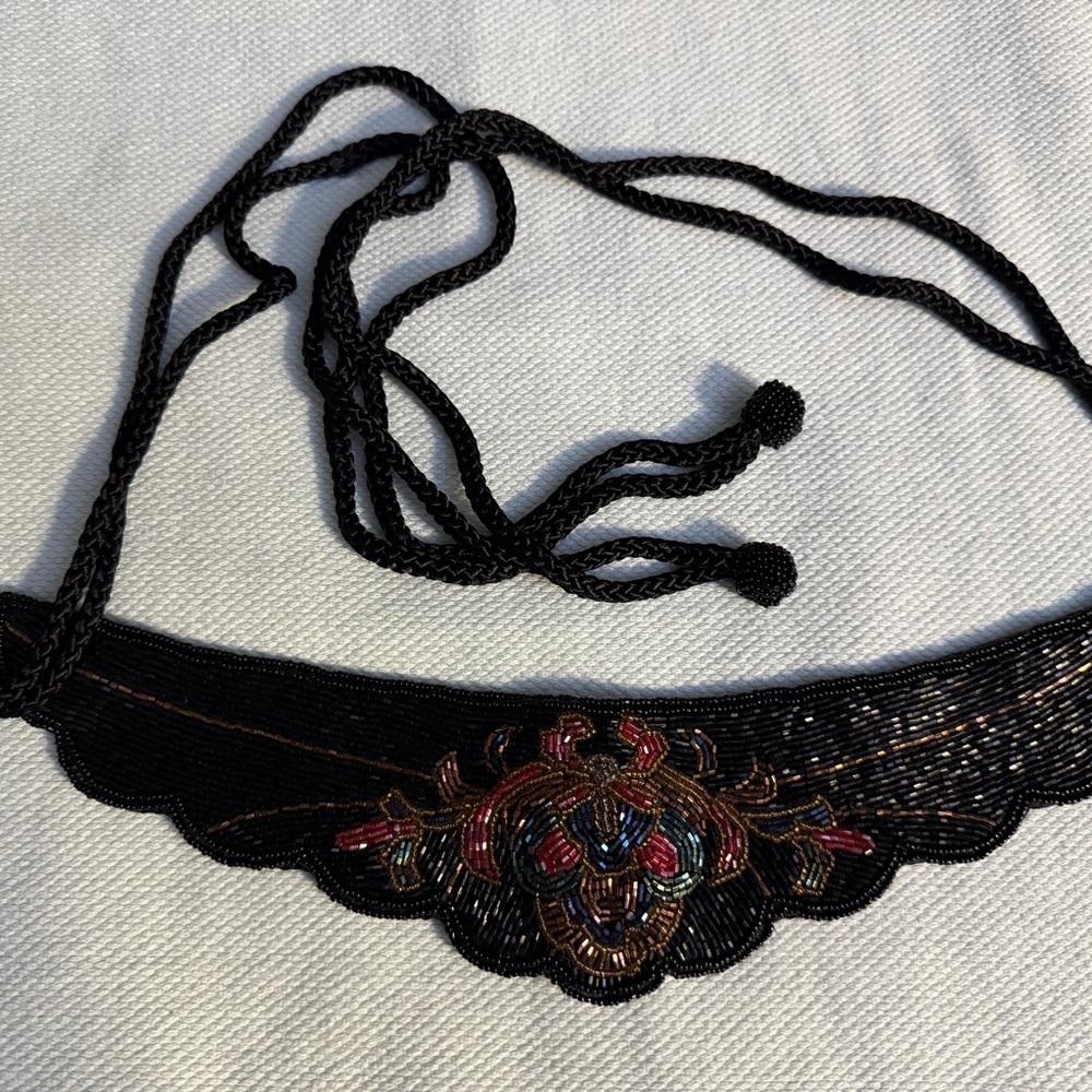 Elegant Black Beaded  Belt with Multicolor Accents